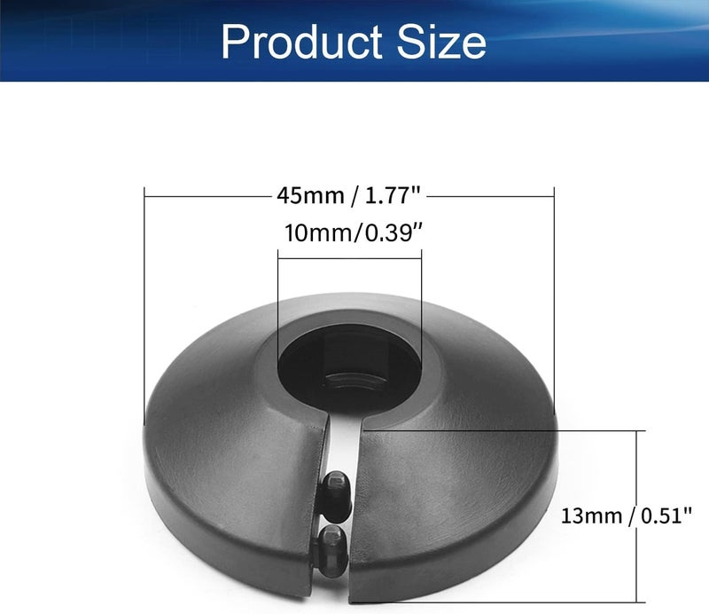 Juvielich Decorative Pipe Cover Fit 3/8 inch Outer Diameter Flange Water Pipe Cover Decoration Black 10mm Pipe Cover Radiator PP Plastic Escutcheon Collar for 0.39"" Wall Pipe Tube Decoration 4Pcs - Image 2